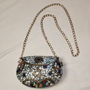 Ramla Mosaic | Handmade Patterned | Crossbody Bag | Gold LINK Chain